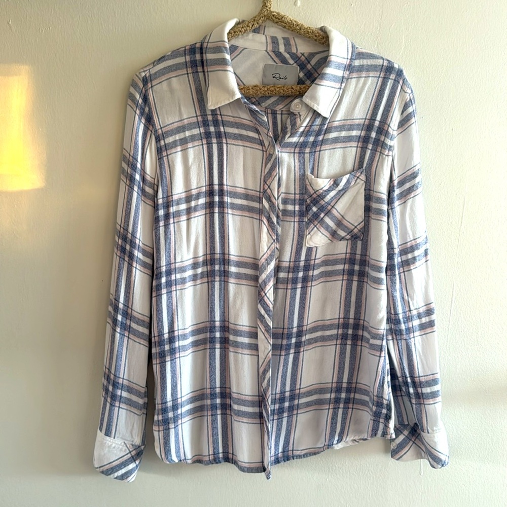 Rails Hunter Long Sleeve Button Down Plaid Shirt  Small White Blush Patriot